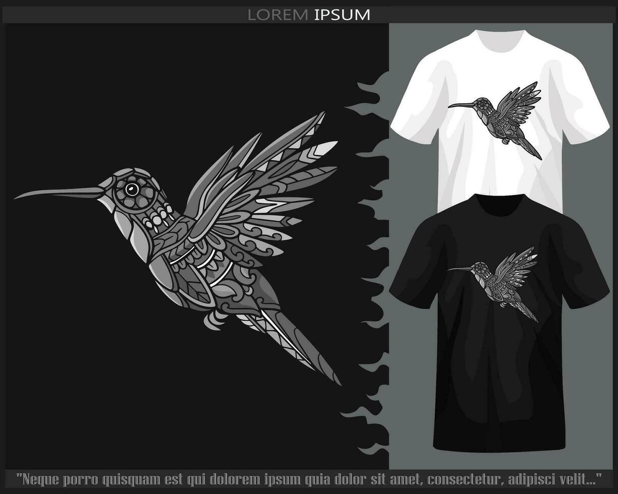 Monochrome Humming bird mandala arts isolated on black and white t shirt. vector