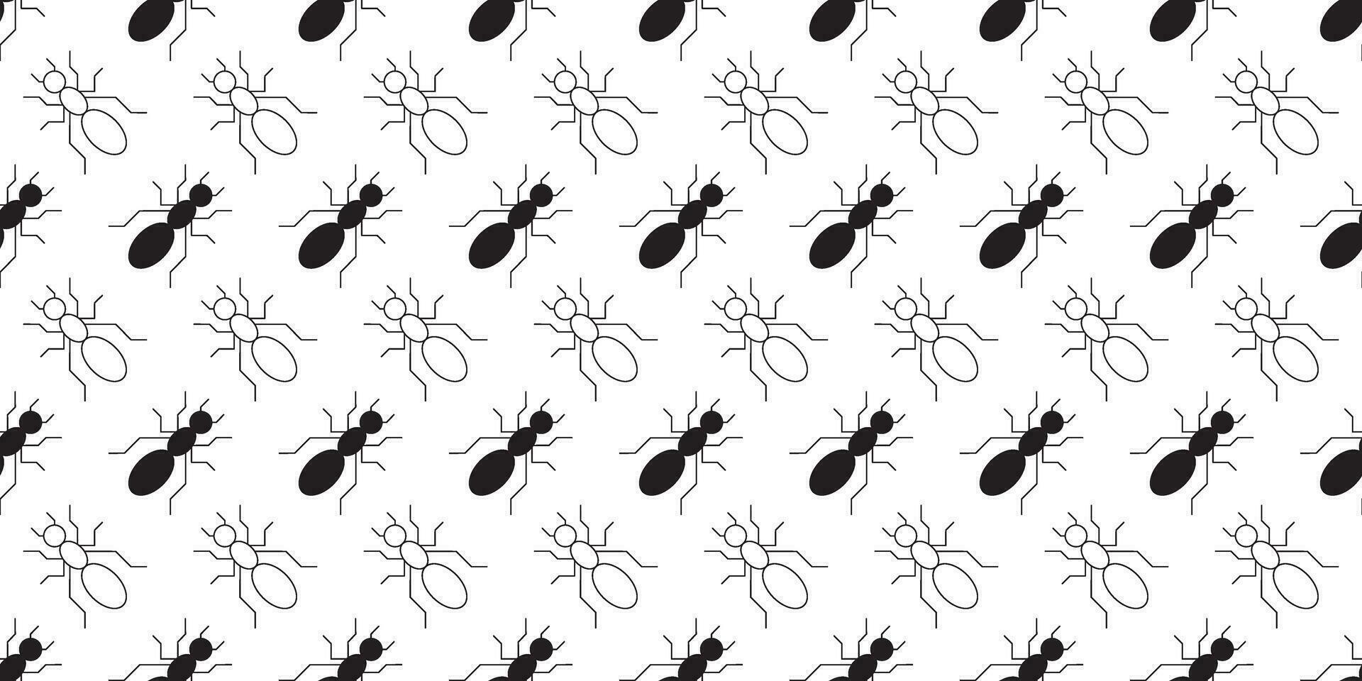 black white ants seamless pattern vector