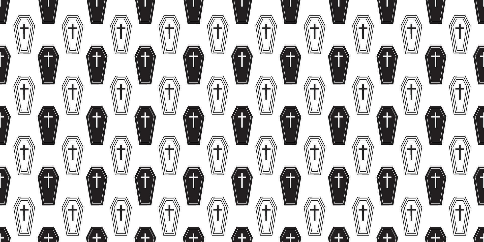 black white coffin seamless pattern vector