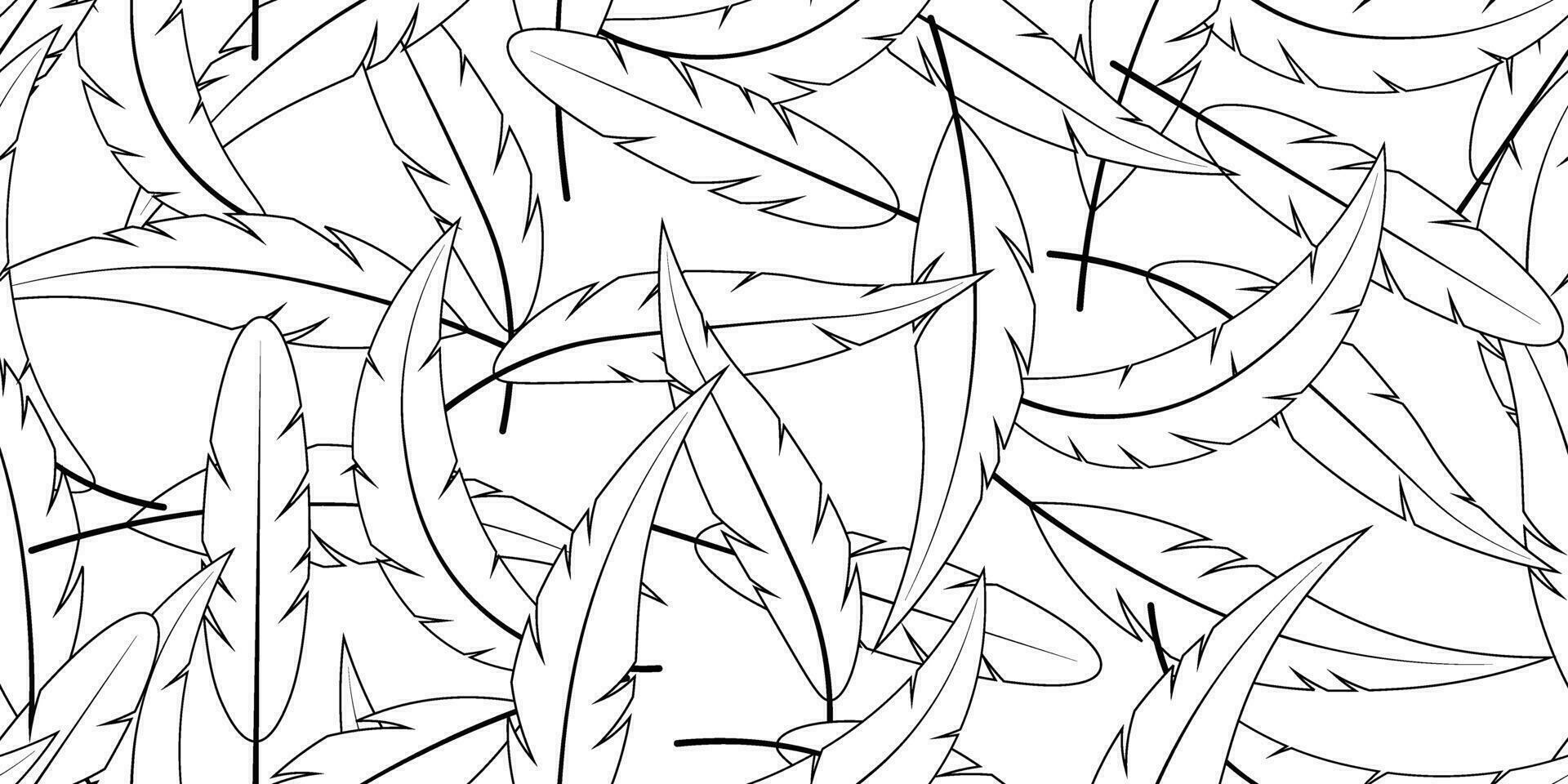 black white outline feather seamless pattern vector