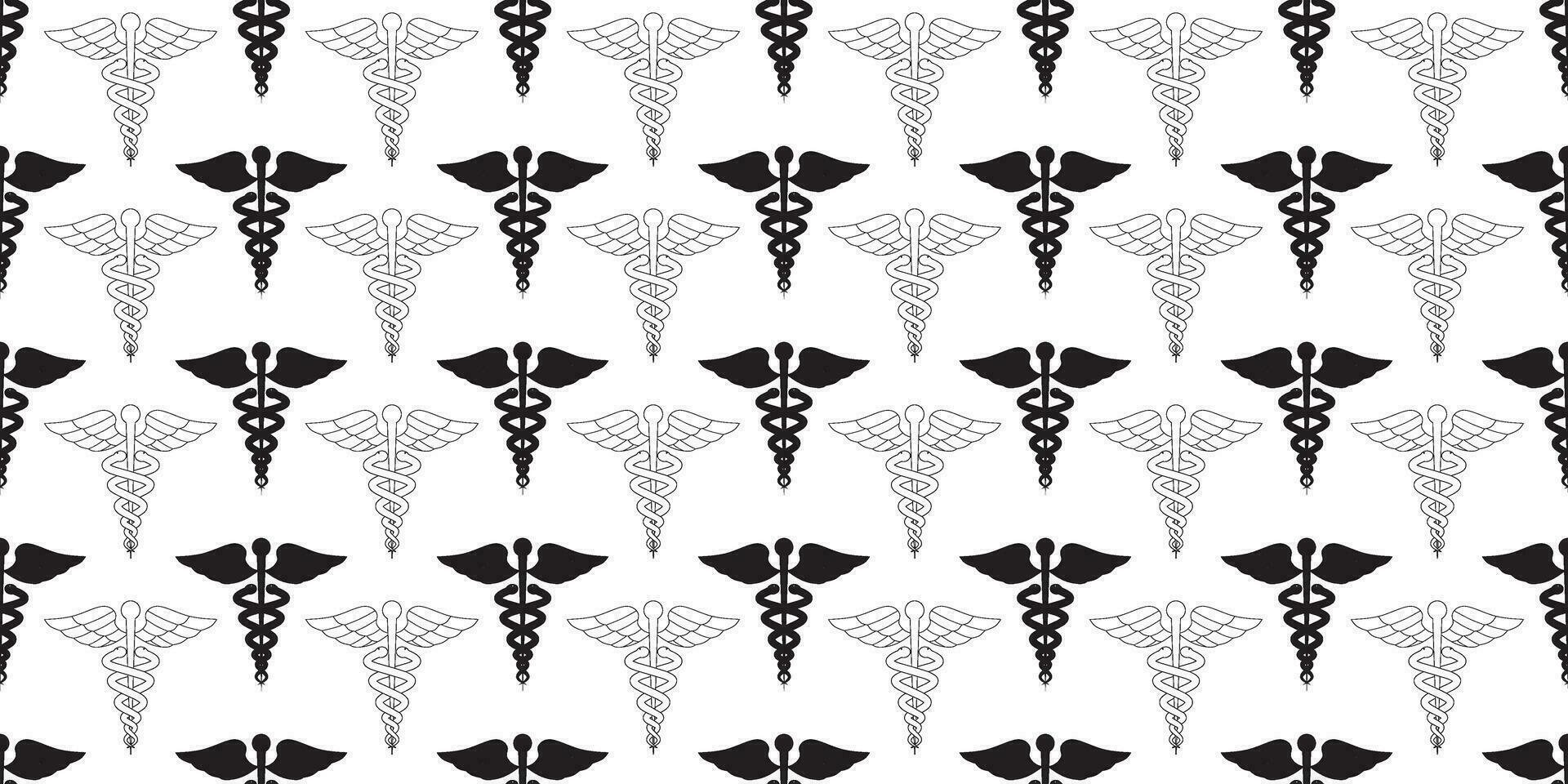 black white caduceus sign seamless pattern vector