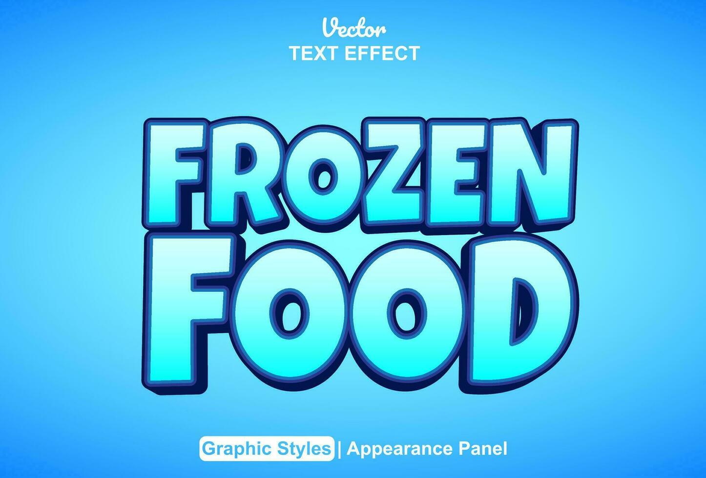 frozen food text effect with blue color graphic style and editable. vector