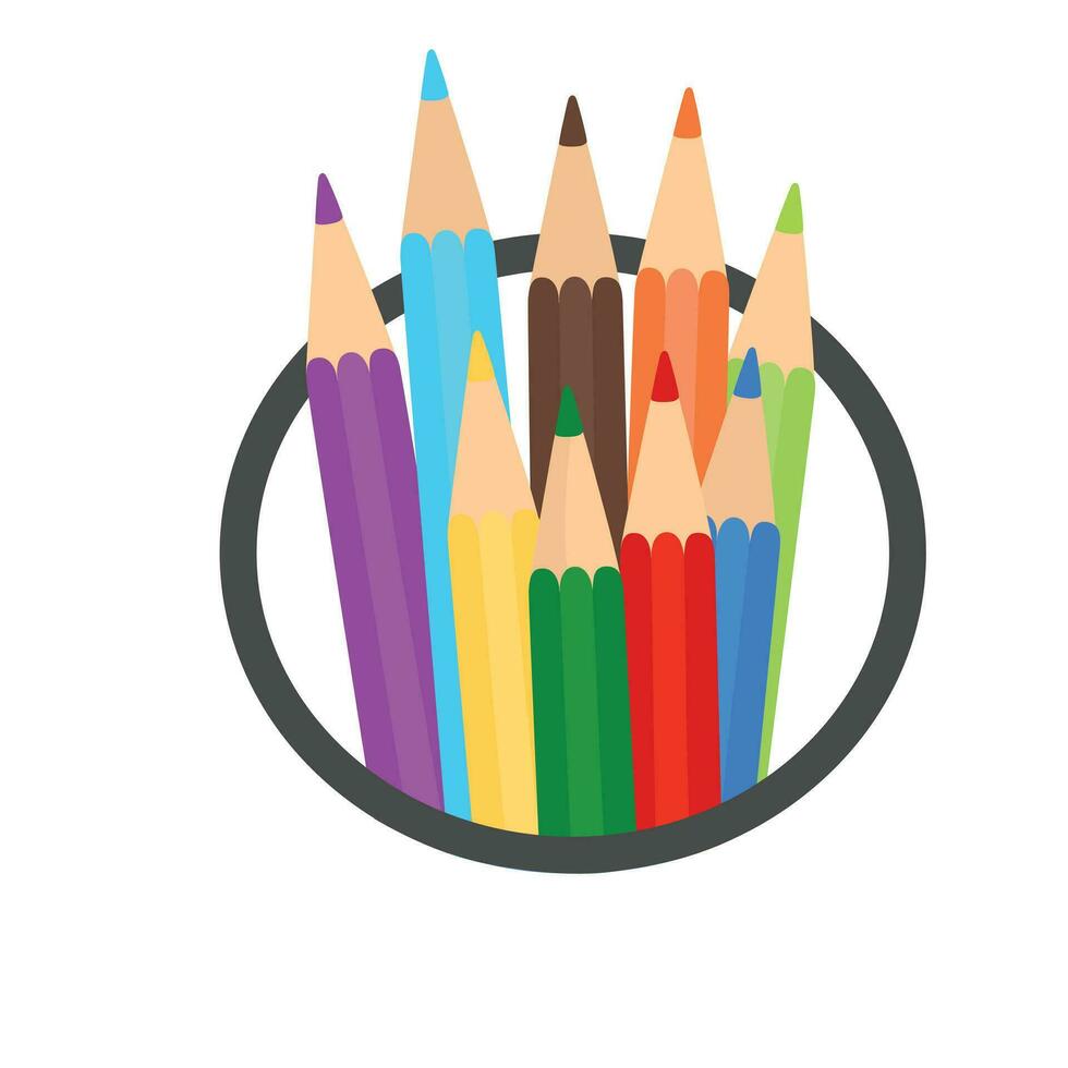 Color pencil vector set. Back to school concept. School supplies vector. Flat vector isolated on white background.  Crayon. Loosely arranged. Learning and education concept. Mess, Bulk, Box.
