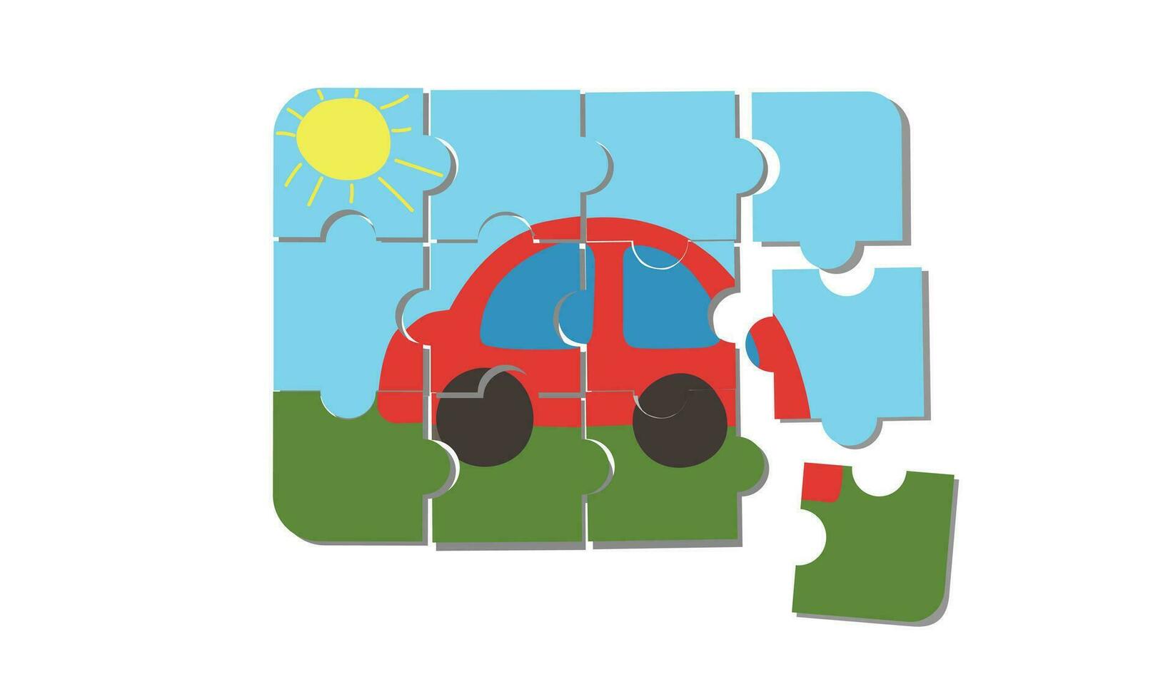 Jigsaw puzzle game with car picture. Cartoon vector illustration of jigsaw puzzle education game for preschool children with car. Vector isolated