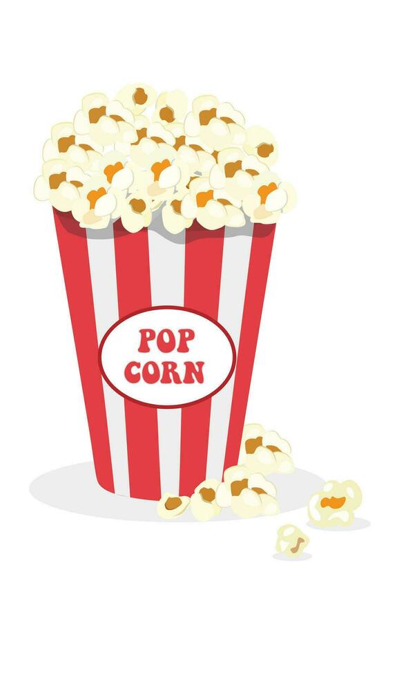 Popcorn bucket vector illustration. Popcorn box clip art. Cinema concept. Flat vector in cartoon style isolated on white background.