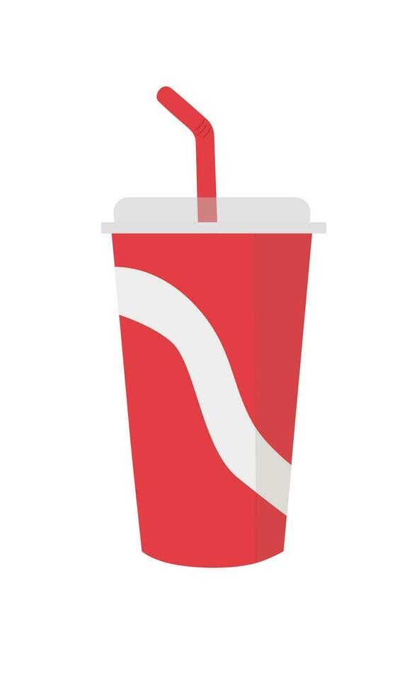 soda taza vector colocar. papel taza de soda con rojo paja. cine concepto. plano vector ilustración en dibujos animados estilo, aislado en blanco antecedentes. bebida taza