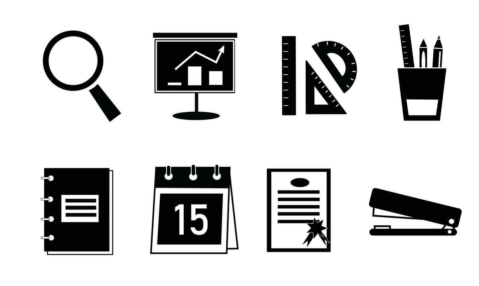 School supplies icon vector set. Back to school concept. Welcome back to school background. Learning and education concept. Flat vector in black isolated on white background.