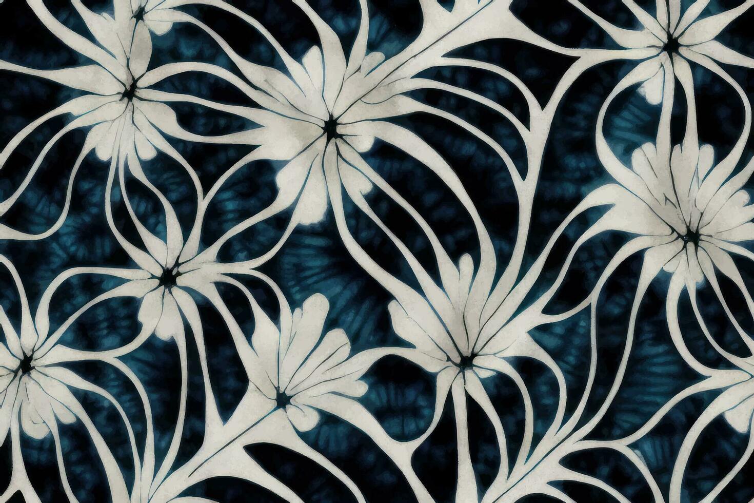 Tie dye shibori tye die abstract paint brush batik ink spiral swirl fabric retro botanical circle design geometric repeat drawing tile vector green brown dark blue colors , white blue florals