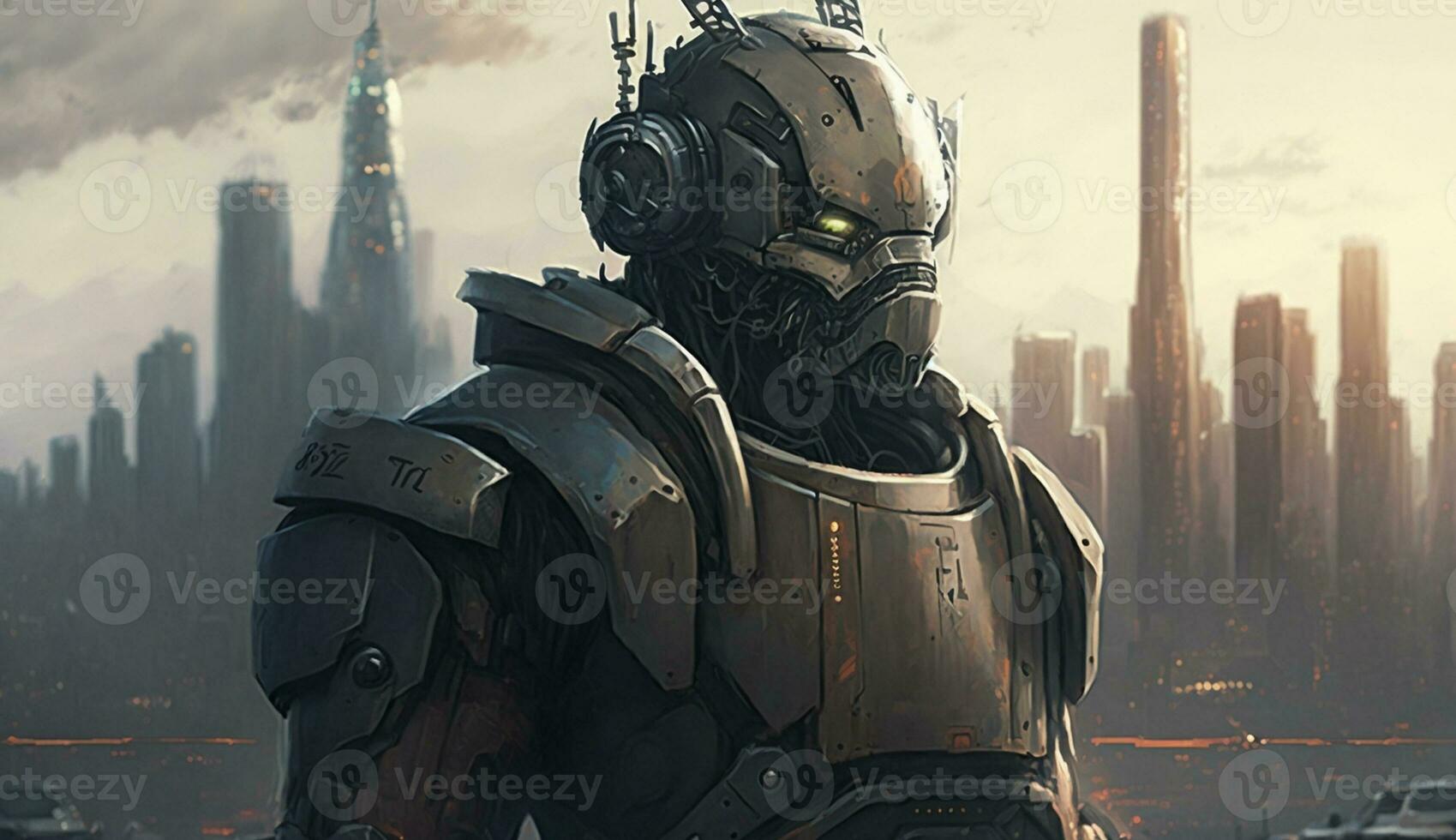 Ai Generated Modern Robot in Front of the City photo