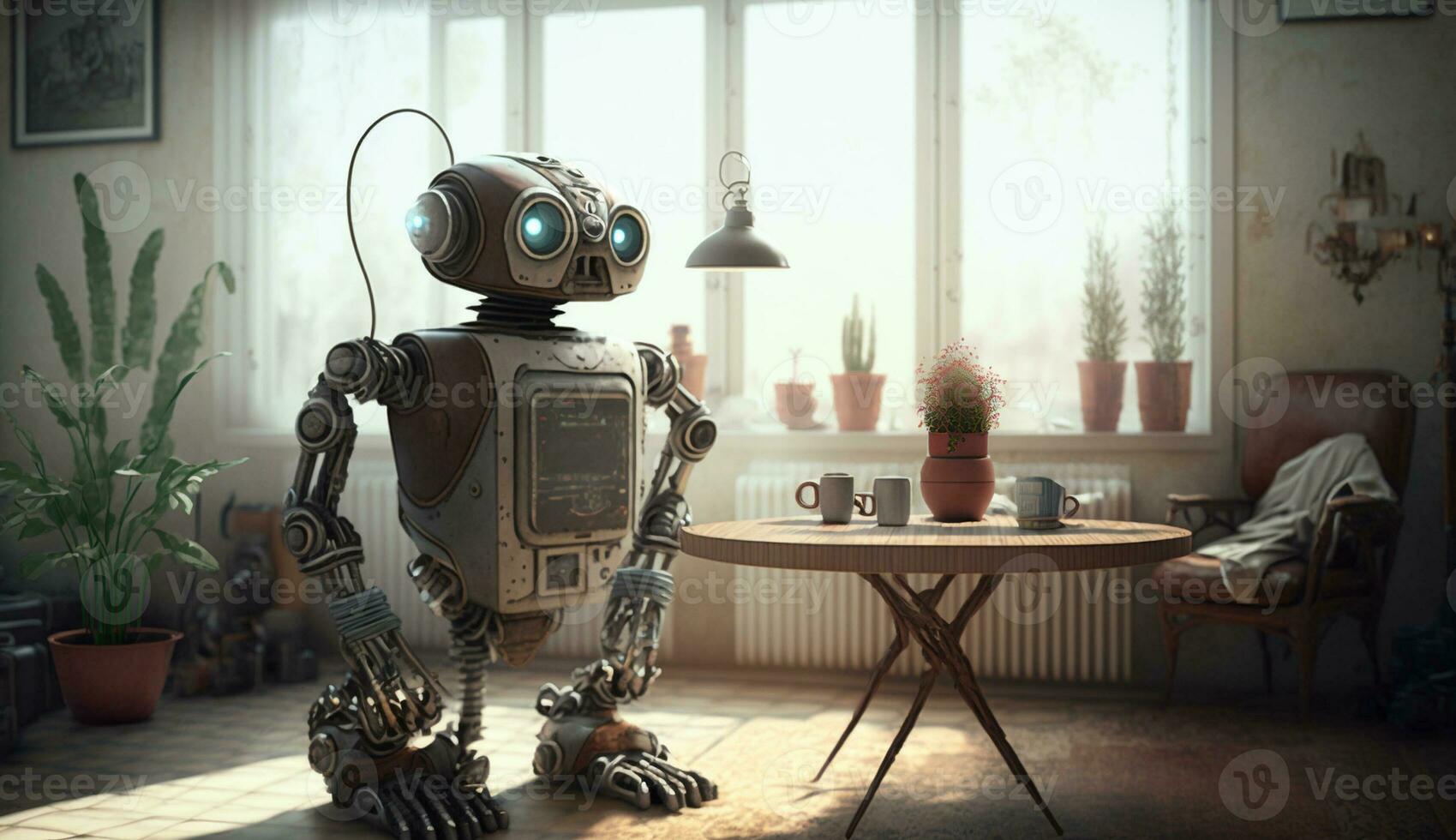 Ai Generated Anthropomorphic Robot Indoors photo