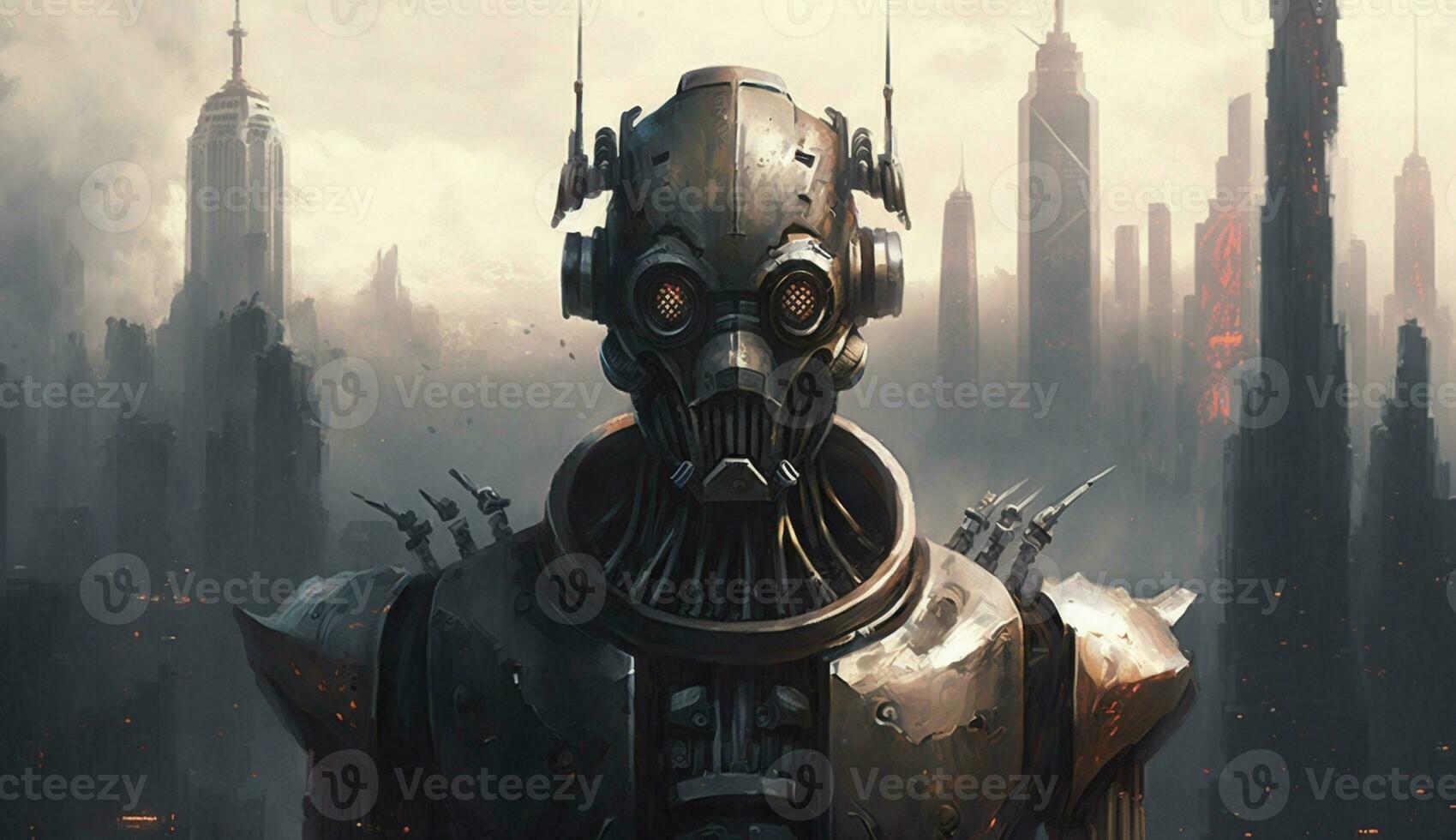 Ai Generated Modern Robot in Front of the City photo