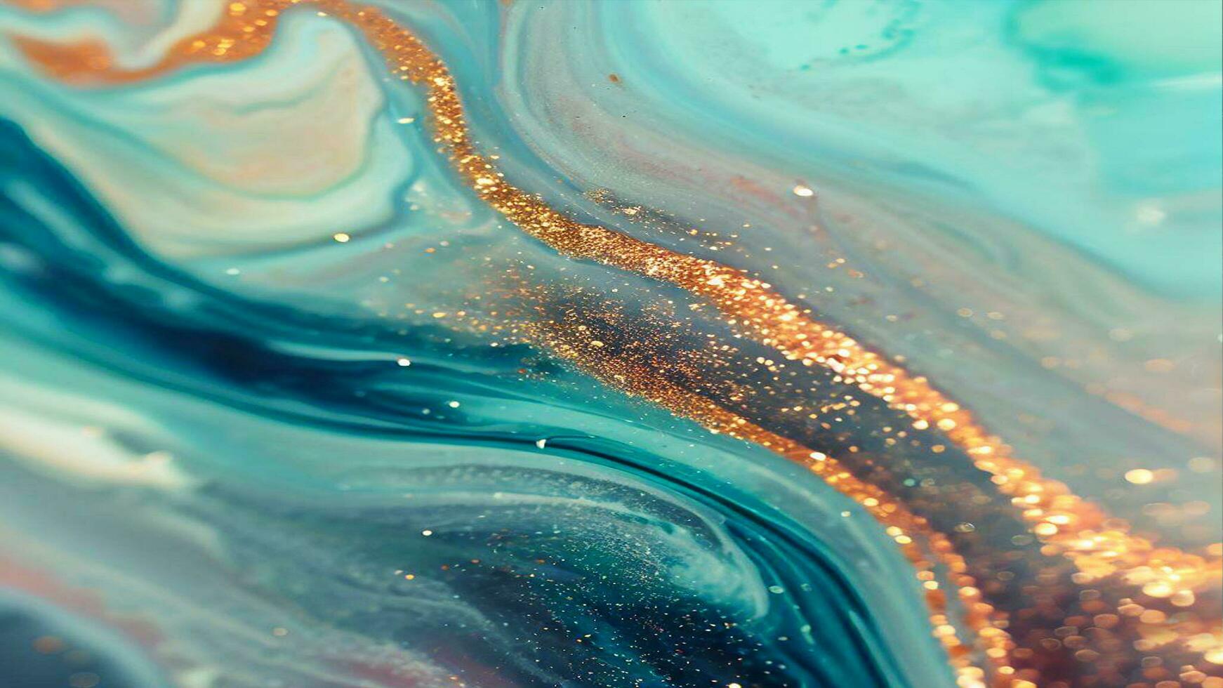 Abstract Liquid Paint Digital Paper, fluid art violet and gold glitter with alcohol ink technique ai generated photo