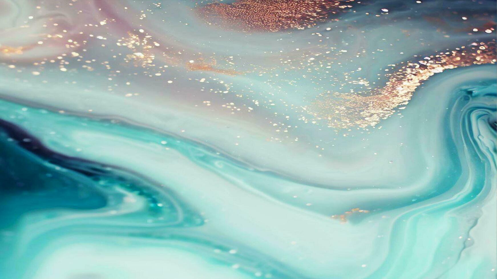 Abstract Liquid Paint Digital Paper, fluid art violet and gold glitter with alcohol ink technique ai generated photo