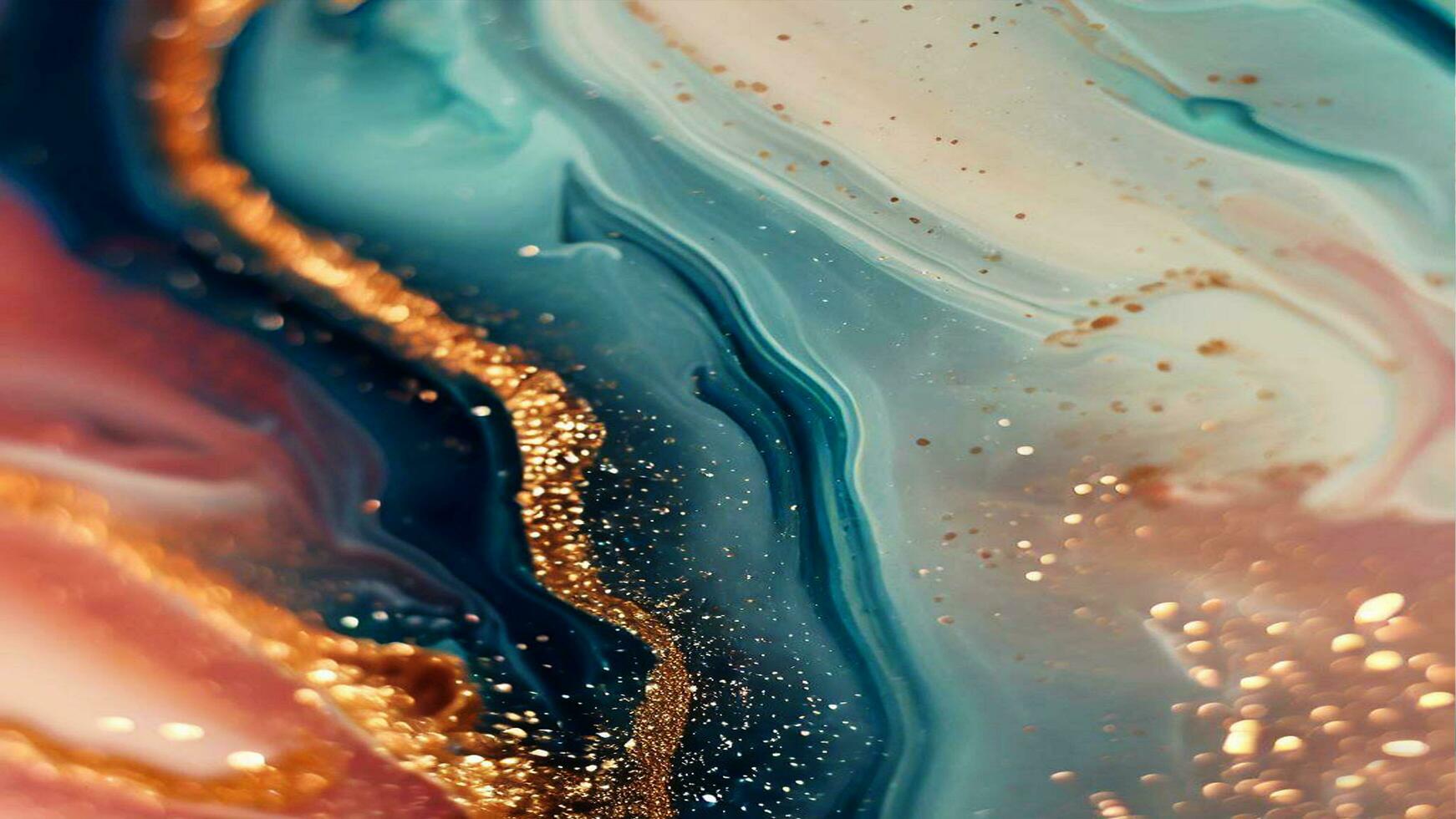 Abstract Liquid Paint Digital Paper, fluid art violet and gold glitter with alcohol ink technique ai generated photo