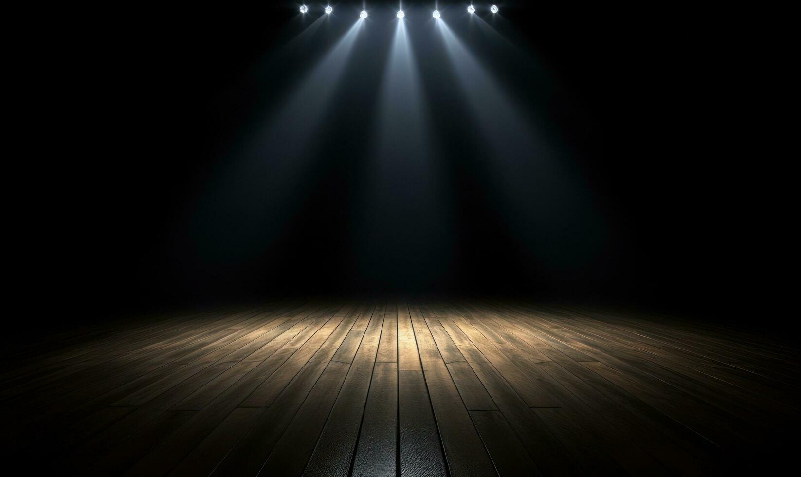 Empty dark stage with spotlight ad wooden floor photo