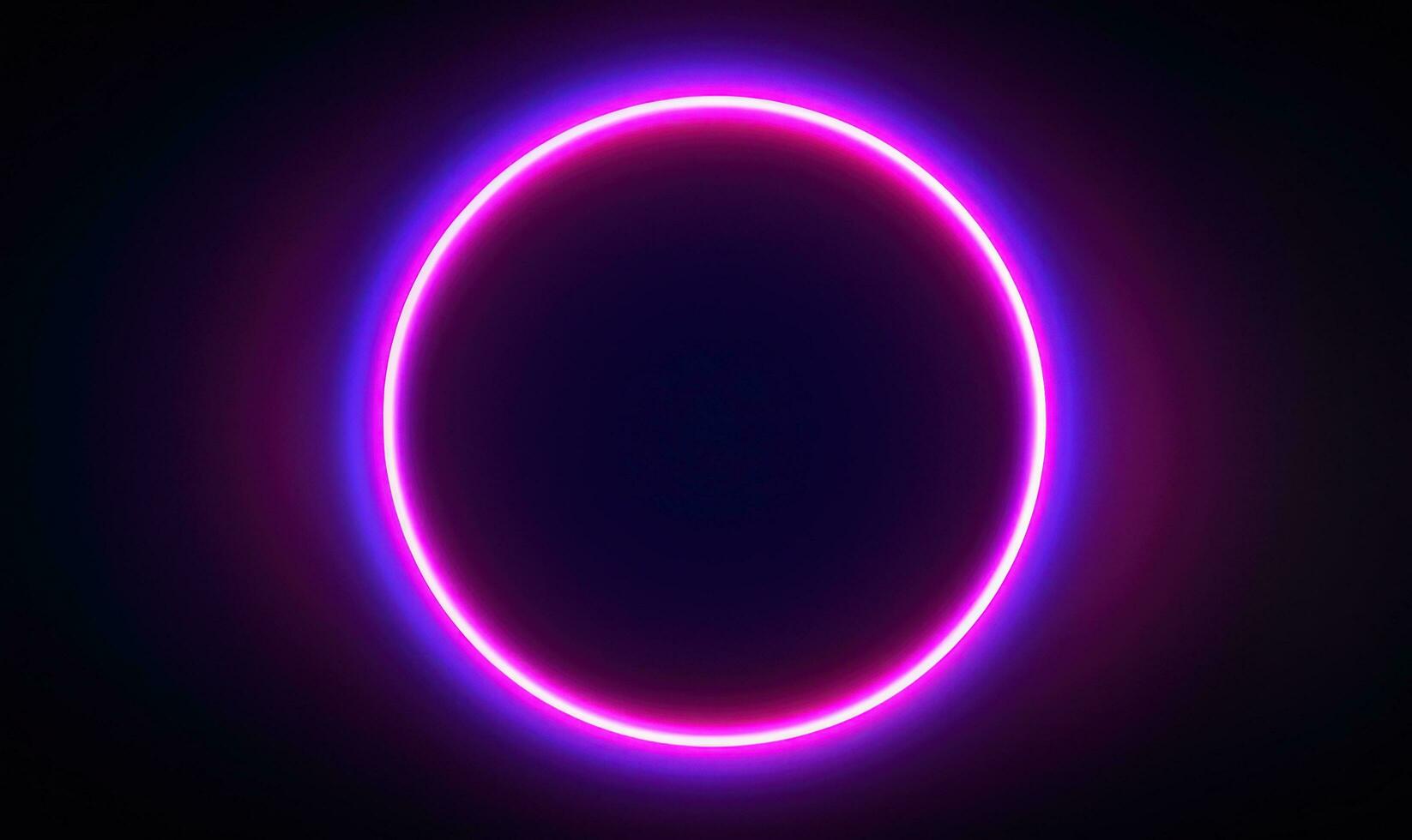 Neon blue pink round frame ring, circle shape glowing light with dark background. 80's retro style, copy space photo