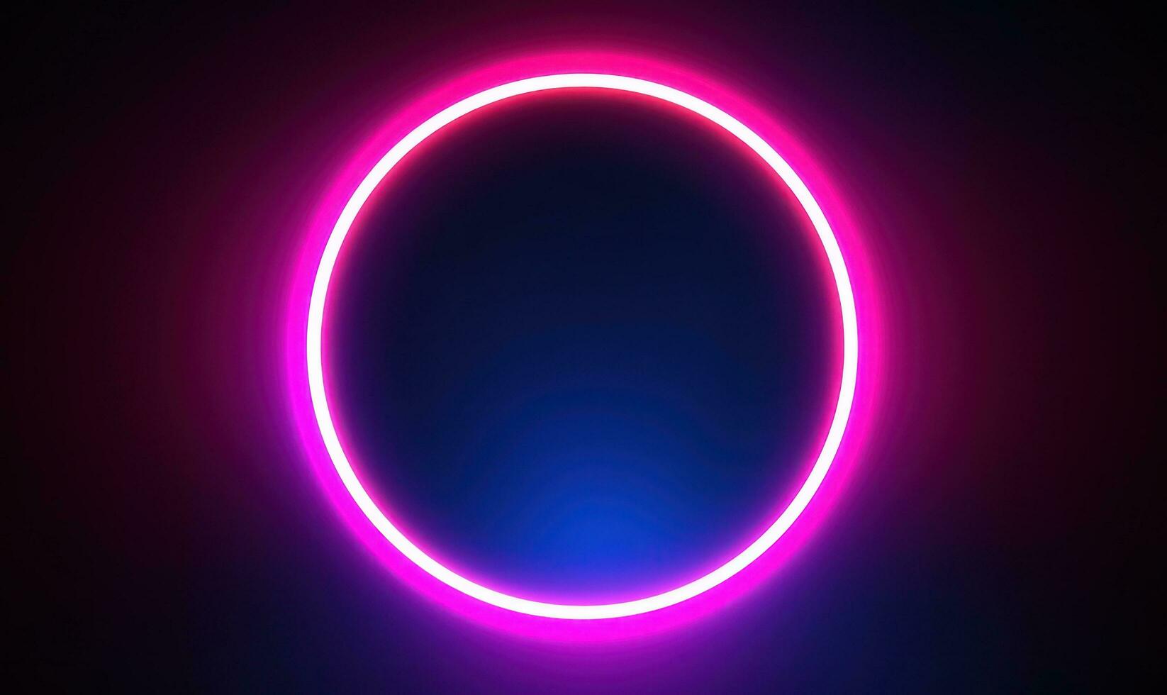 Neon blue pink round frame ring, circle shape glowing light with dark background. 80's retro style, copy space photo
