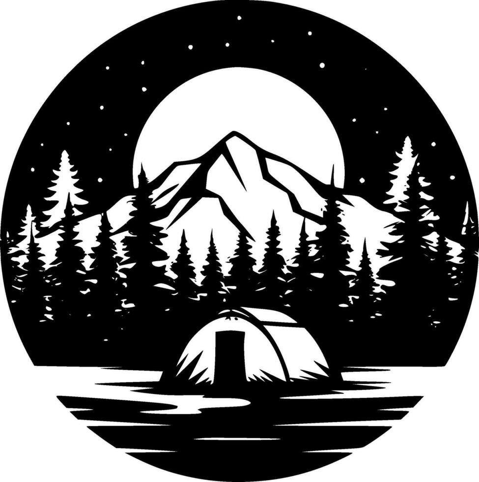 Camping - Black and White Isolated Icon - Vector illustration