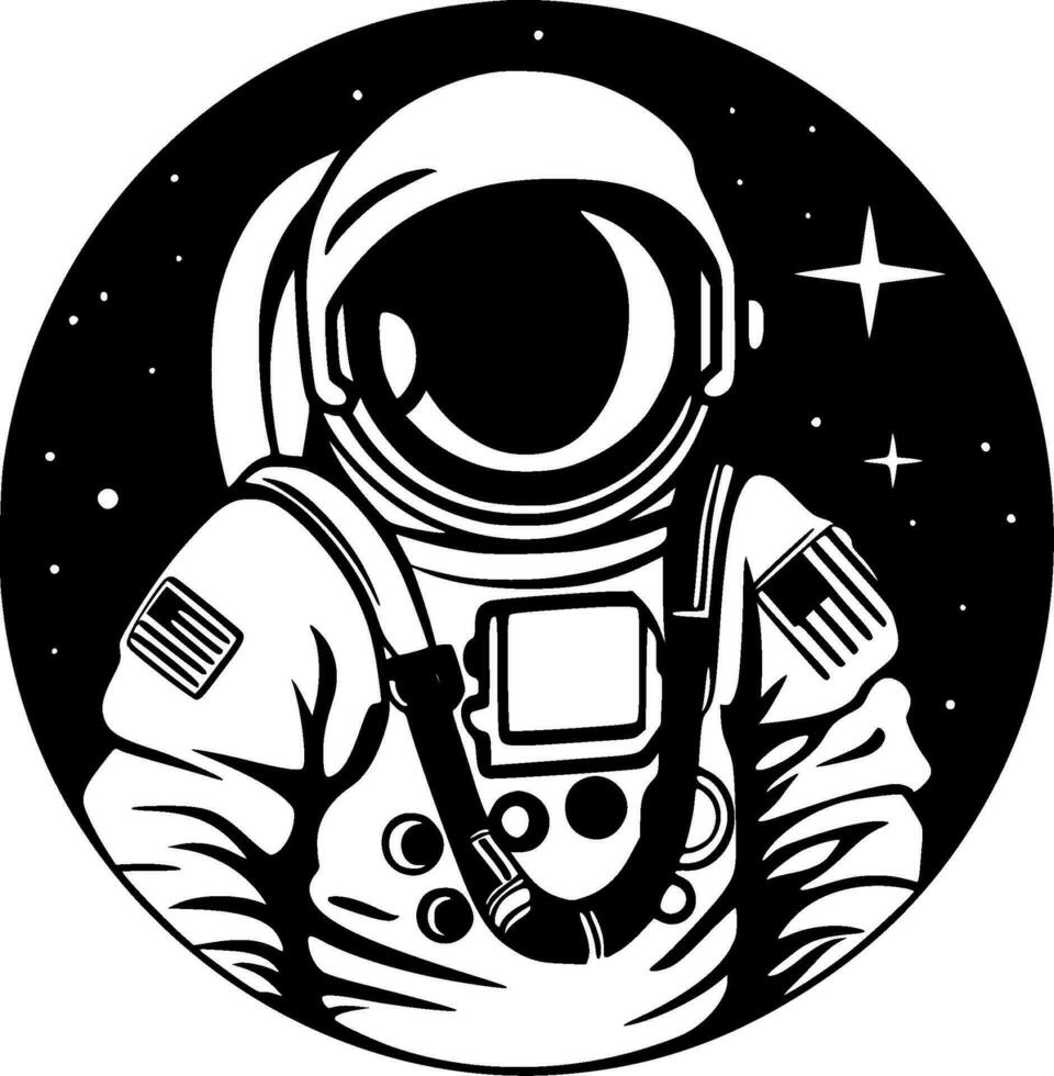 astronauta - negro y blanco aislado icono - vector ilustración