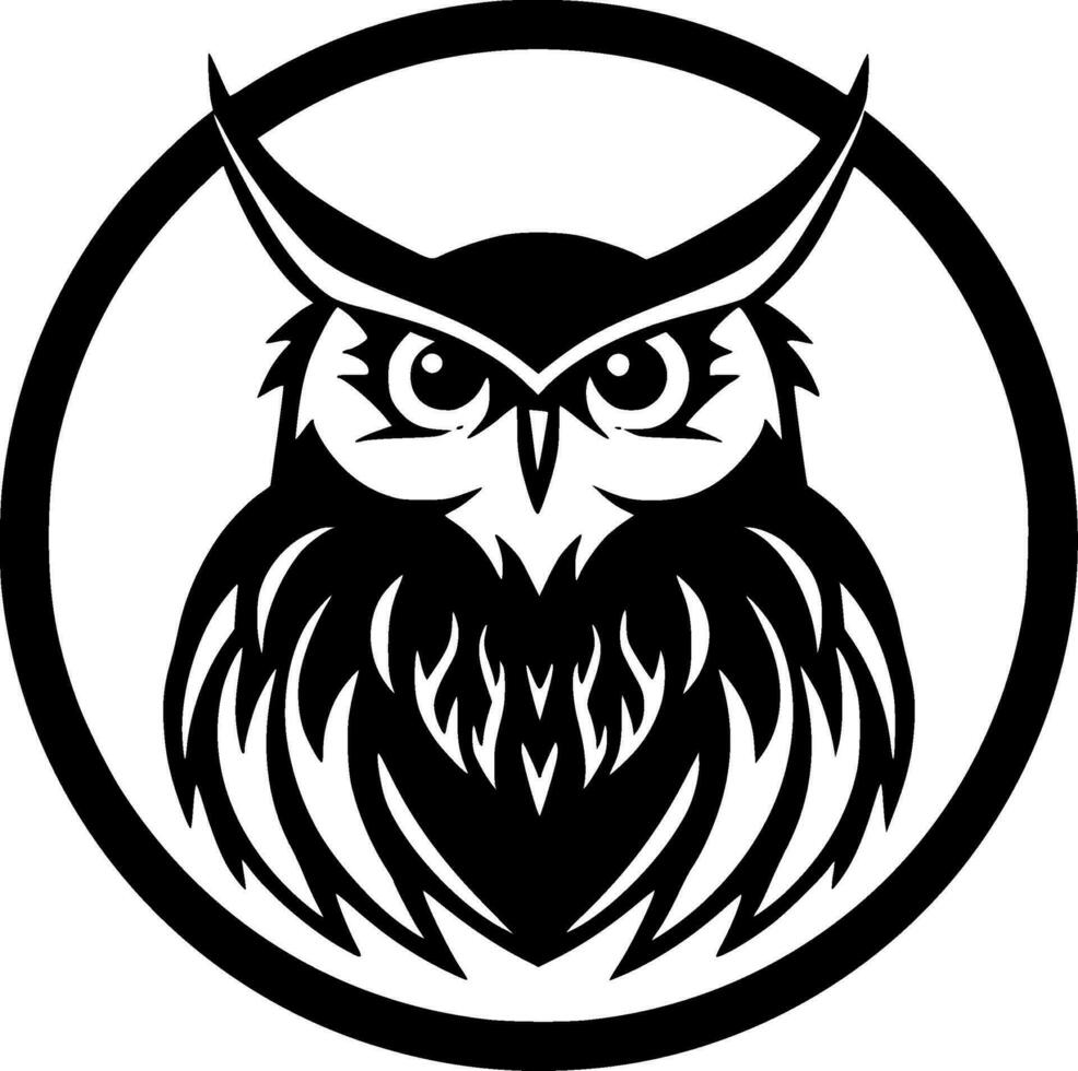 Owl, Black and White Vector illustration