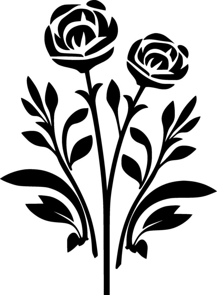 Flowers - Black and White Isolated Icon - Vector illustration