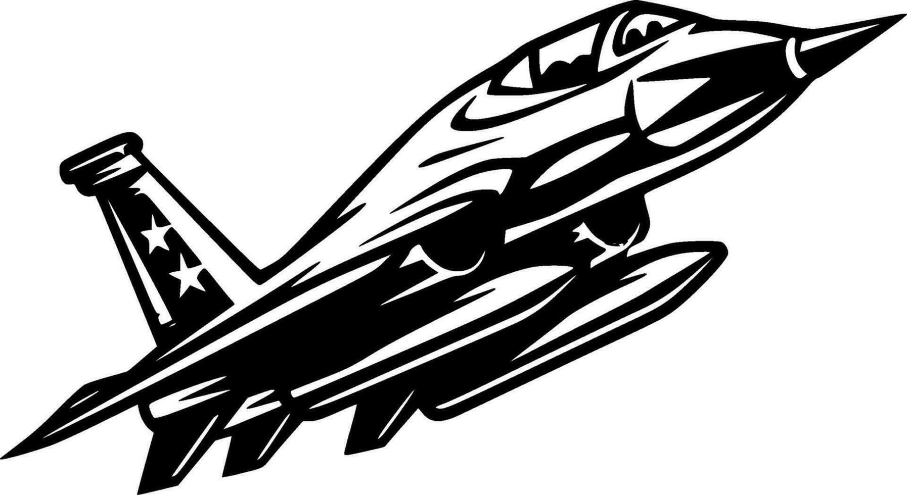 Fighter Jet, Black and White Vector illustration