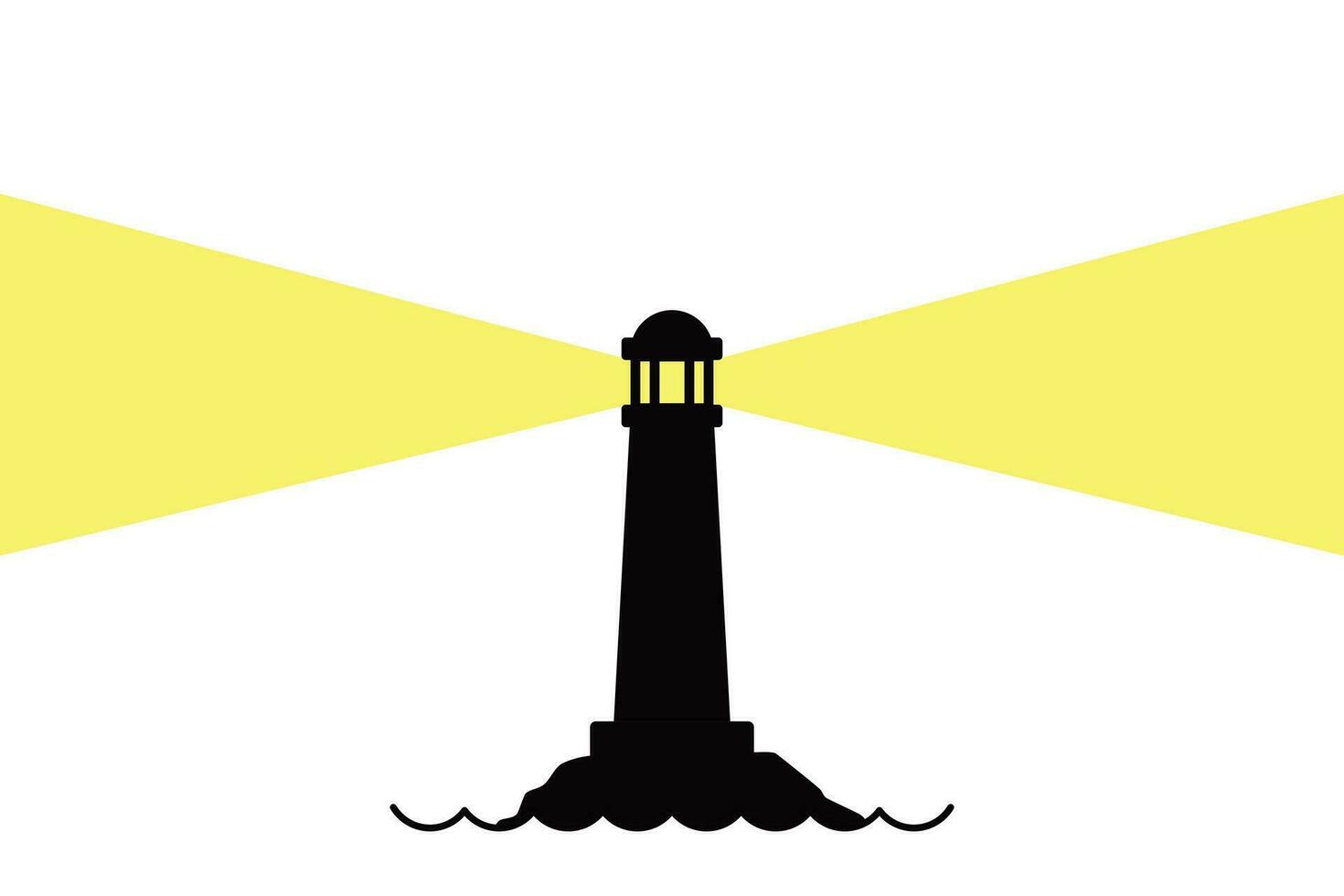 Lighthouse silhouette at night with yellow light shining, background vector illustration nobody