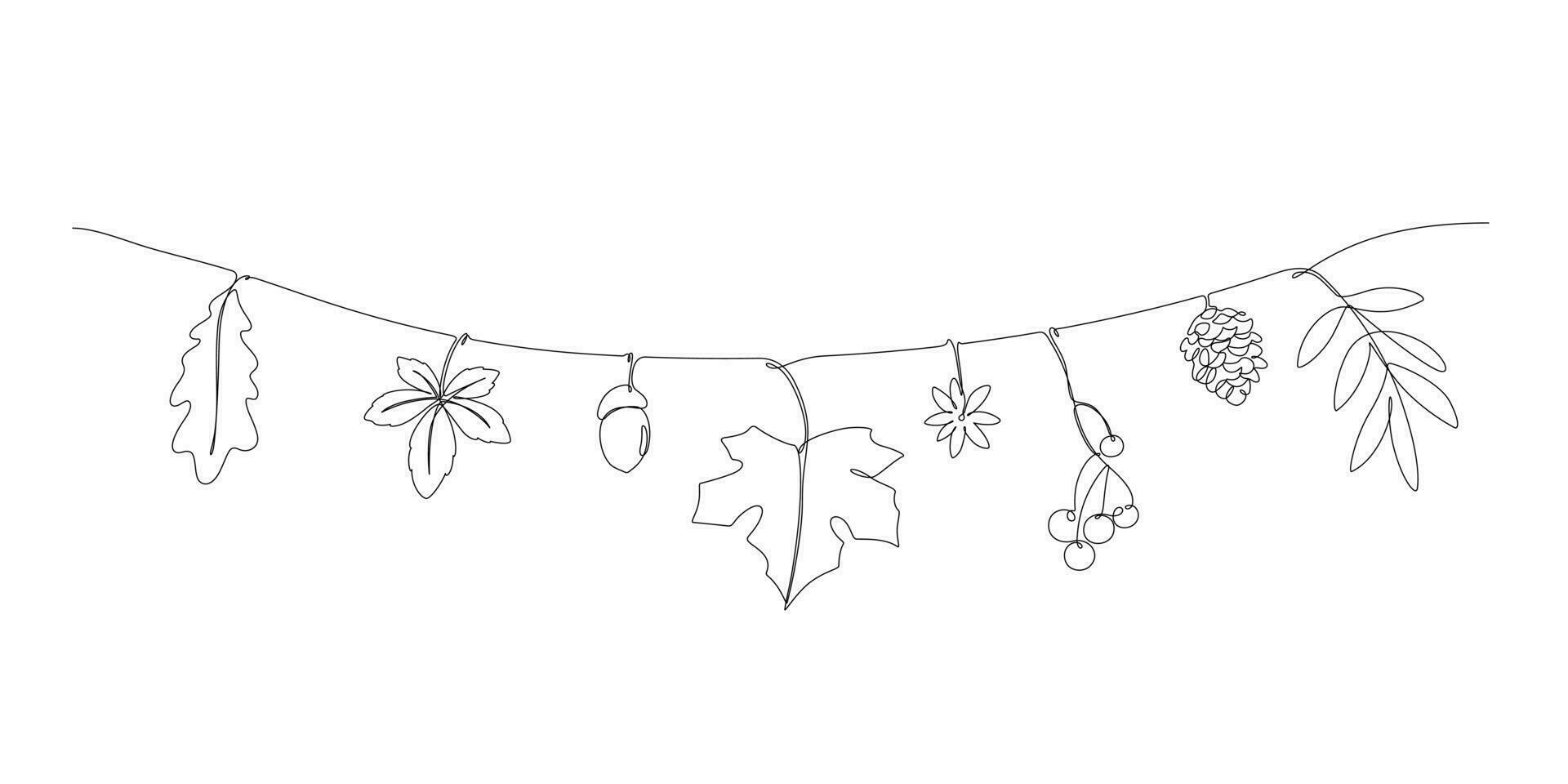 one line drawing of autumn leaves wall decorated hanging string vector