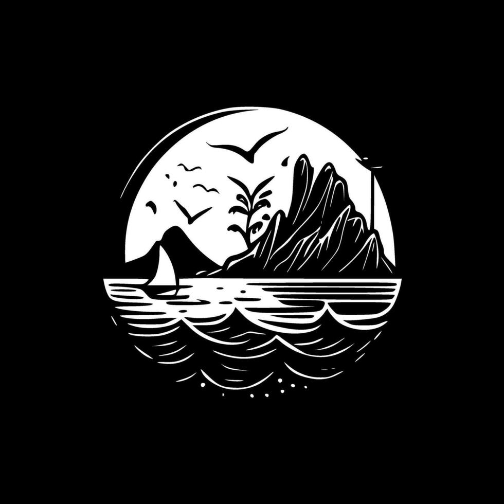 Sea - Black and White Isolated Icon - Vector illustration