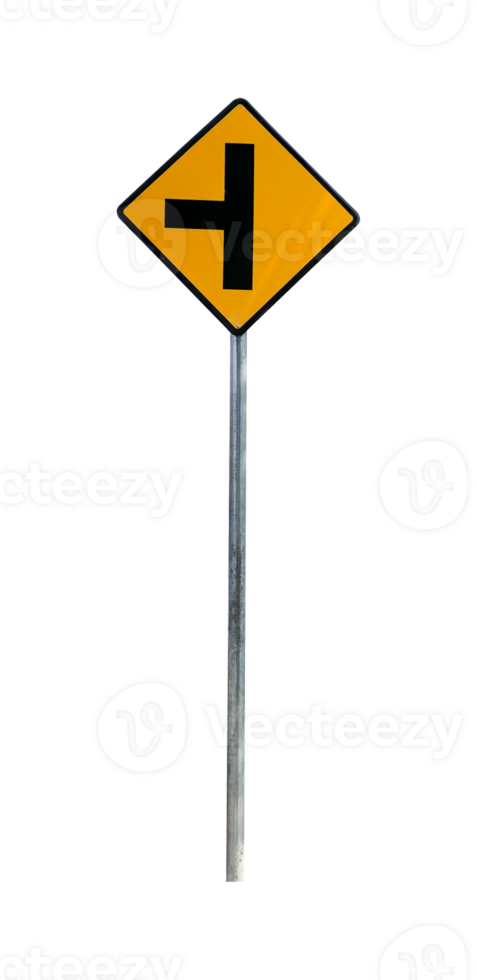 T junction yellow road sign png