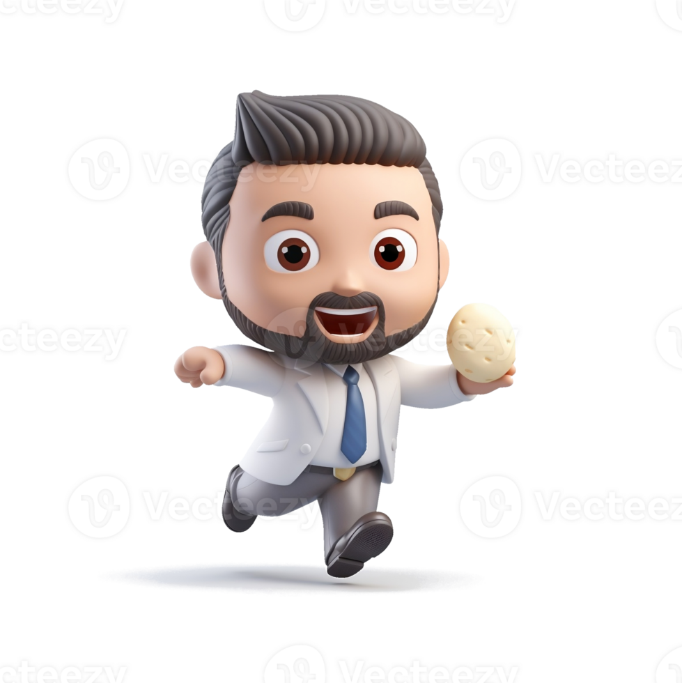 Businessman cartoon character running smiling and cute on transparent background, work enthusiasm concept. png