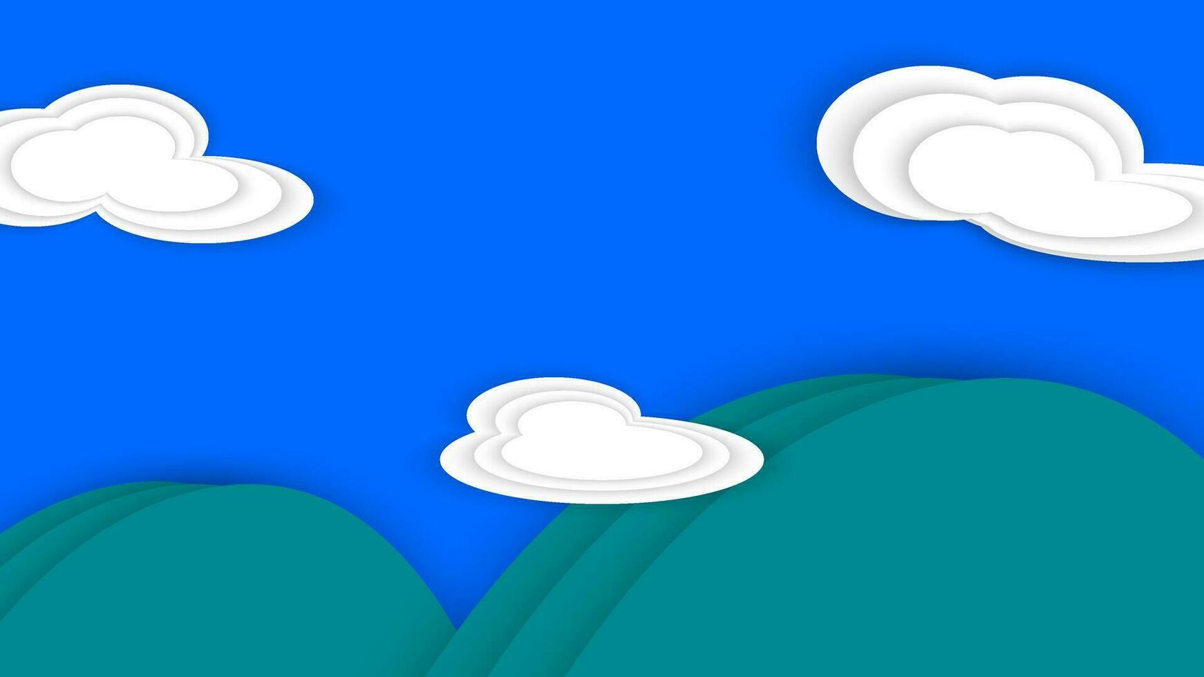 Mountain background, sky, clouds. Paper cut style. vector