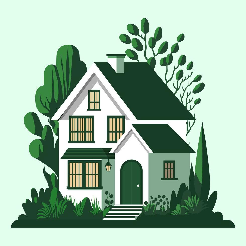 Modern house clip art with surrounding trees used for decoration. vector