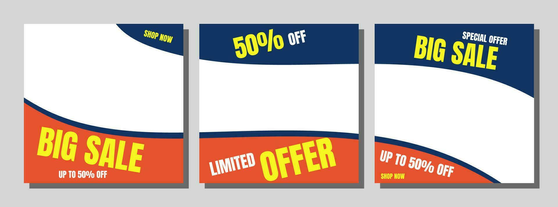 Set of Editable minimal square banner template. Red and Blue background color with shape. Suitable for social media post and web ads. vector