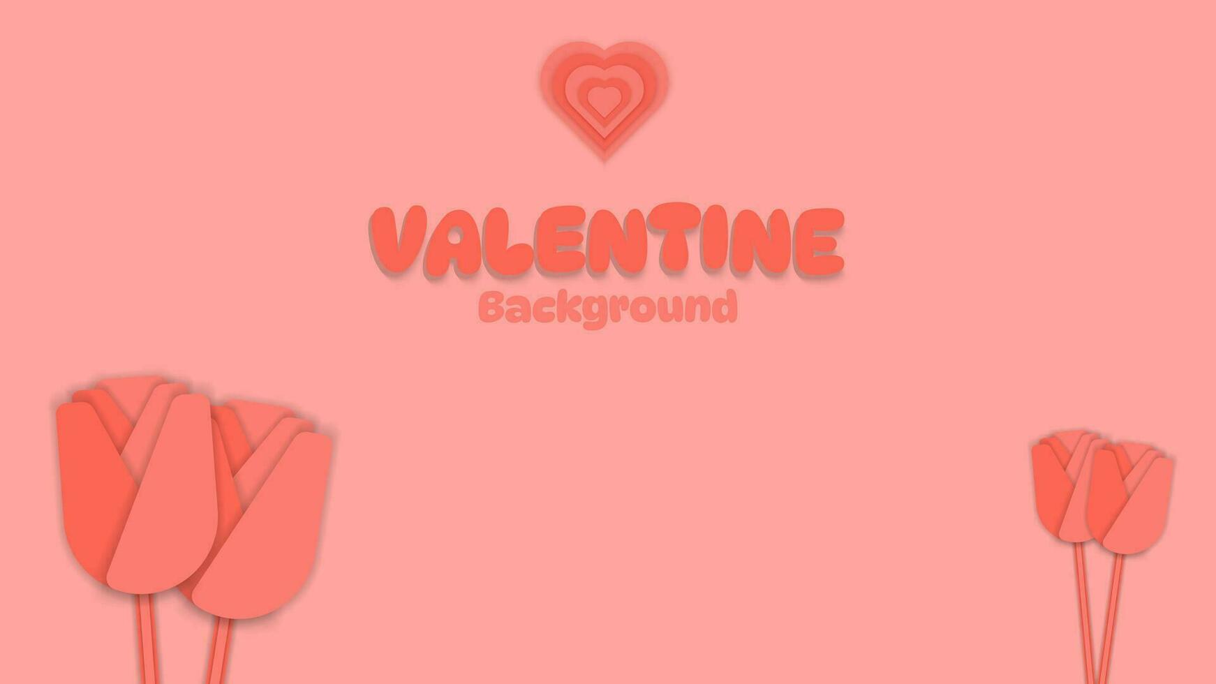 valentine red background with rose and heart in paper cut style vector