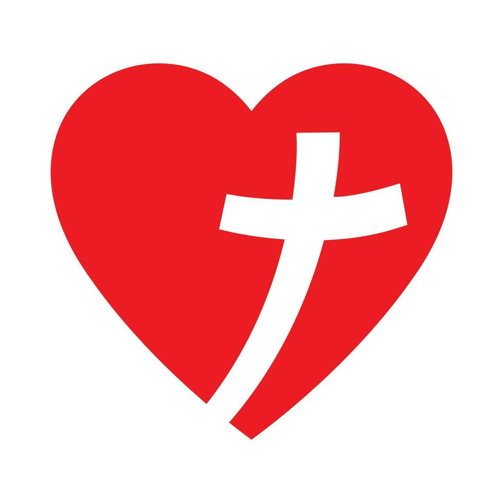 Christian cross icon in the heart inside.  Jesus love symbol. God vector illustration.