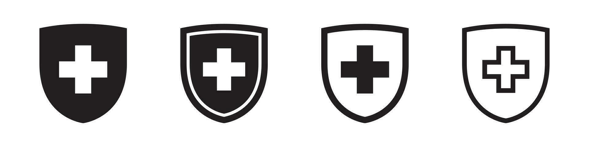 Immune system icon. Medical cross in the shield. Vector illustration.