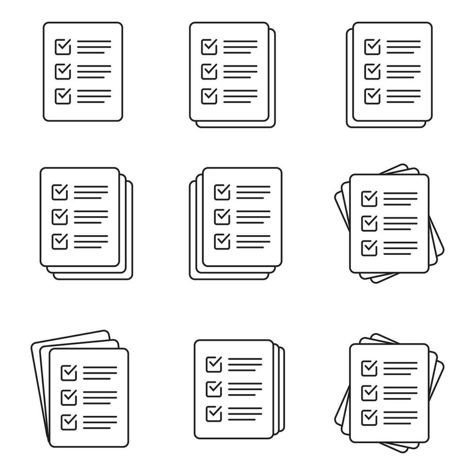 Checklist vector icon in line art style. Document icon, questionnaire icon. Text document vector icon, design element.