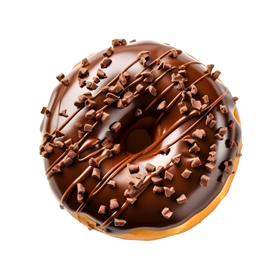 chocolate covered donut top view, ai generated png