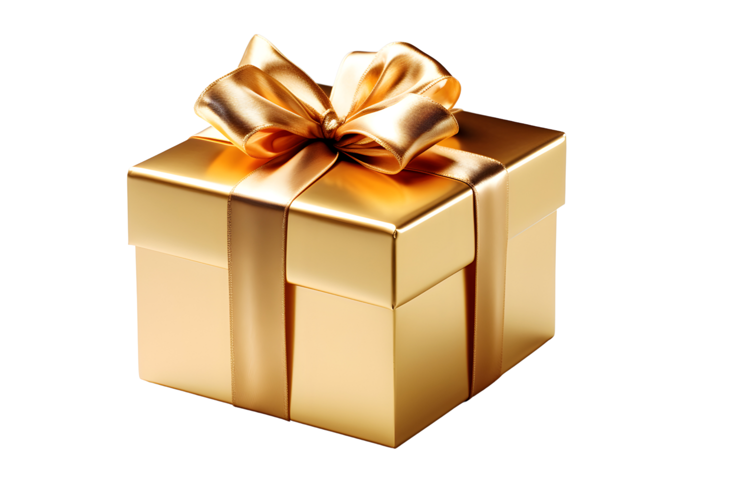 Shiny golden gift box with ribbon, ai generated png