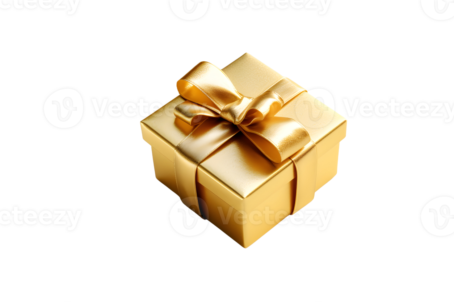 golden box with ribbon bow, png