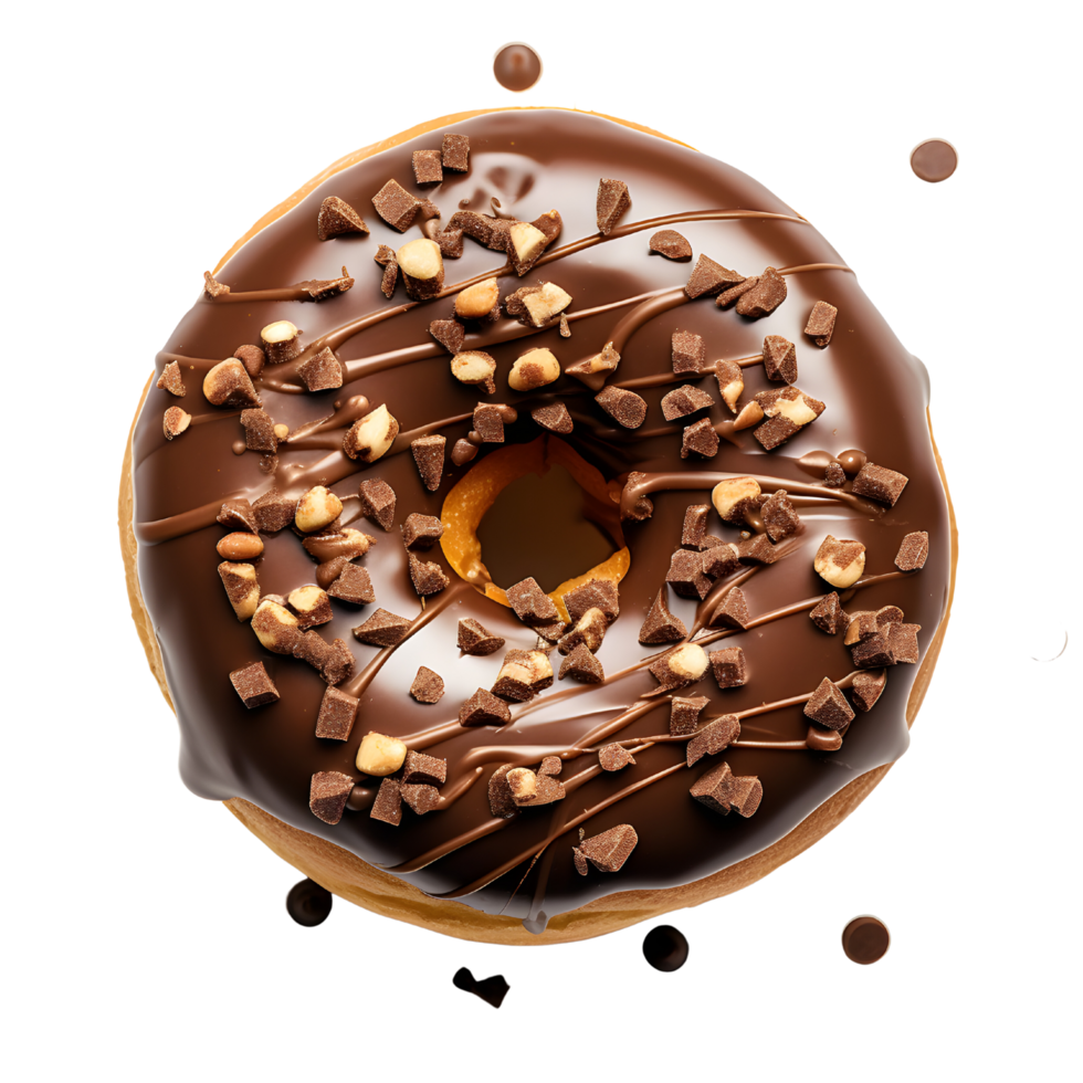 chocolate donut or doughnut with nuts, png