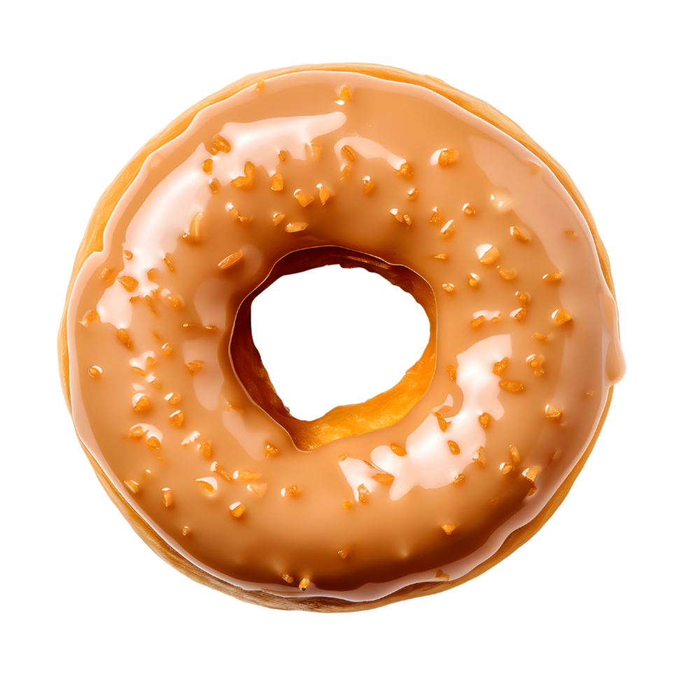 donut with peanut butter icing top view, png