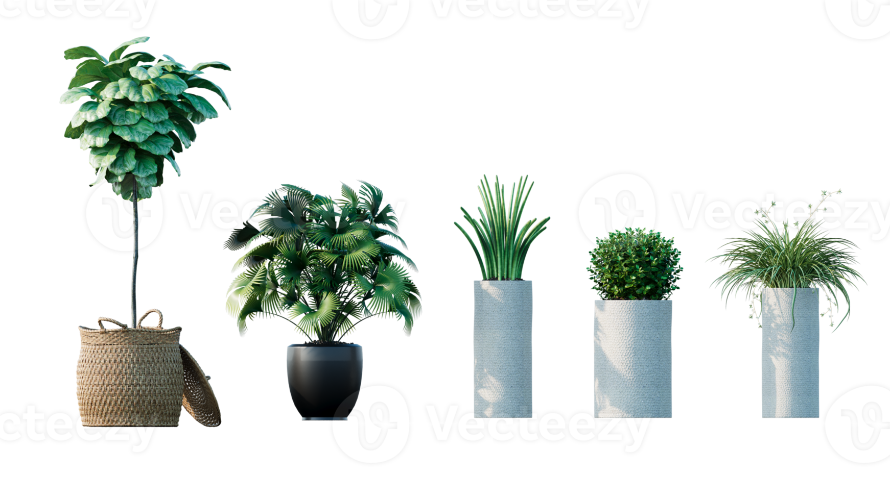 Set of beautiful ornamental pots png