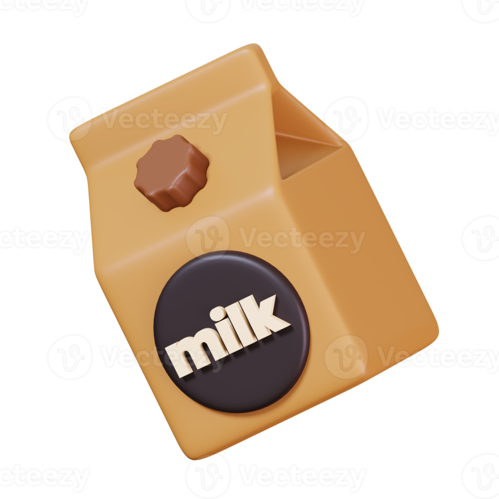 Milk box packaging brown isolated. Coffee shop and cafe icon. 3D render illustration. png