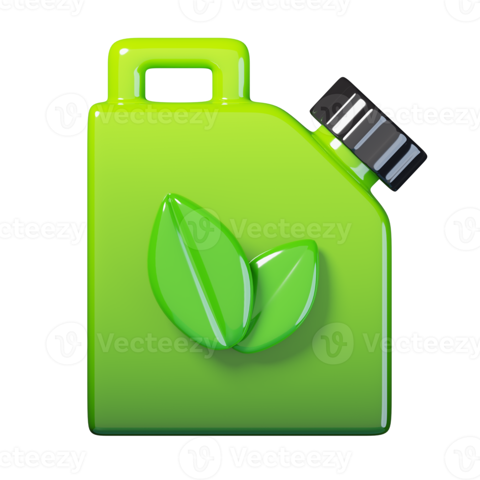 Green plastic jerrycan canister for oil or fuel isolated. green energy, ecology and environment icon concept. 3D render illustration png