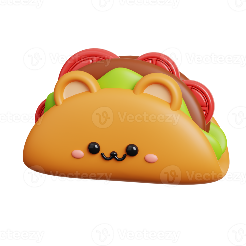 Taco. Cute fast food character isolated. 3D Rendering png