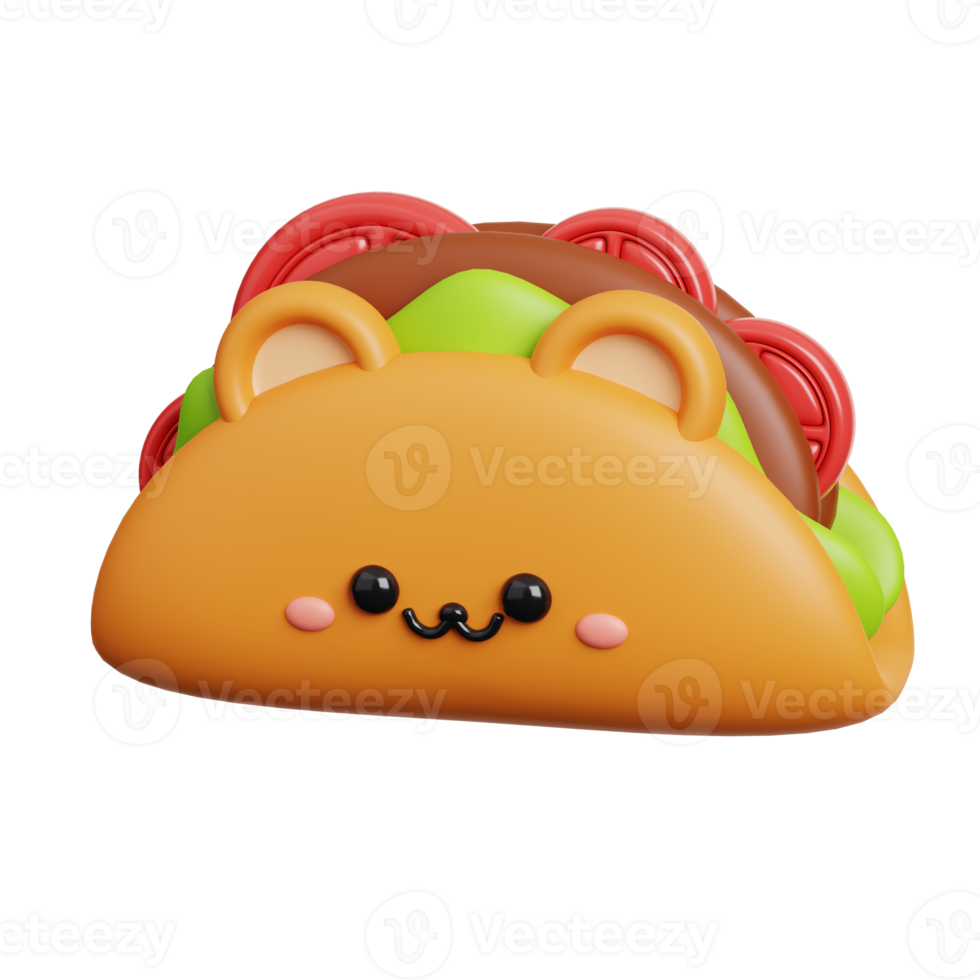 Taco. Cute fast food character isolated. 3D Rendering png