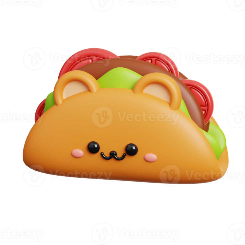 taco. carino veloce cibo personaggio isolato. 3d interpretazione png