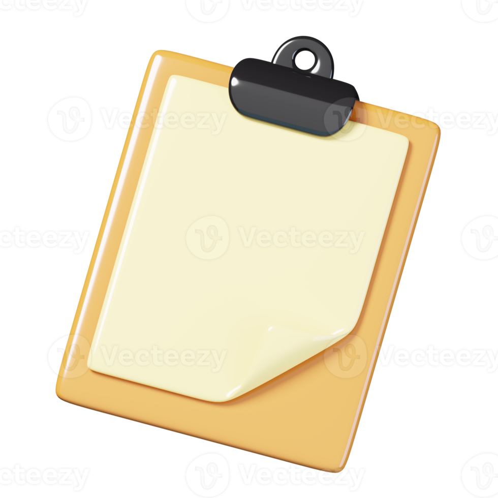 Wooden clipboard with blank a4 paper isolated. Education and school icon. 3D render illustration. png